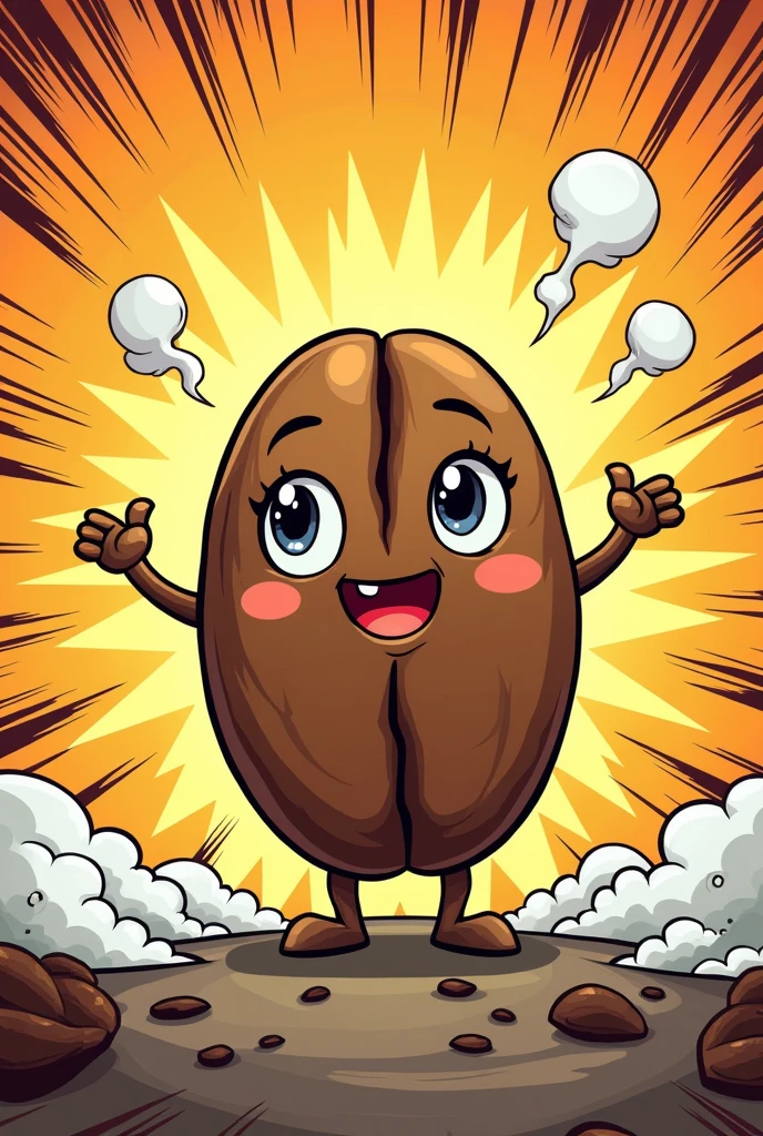 Create a cute coffee bean in the form of comics