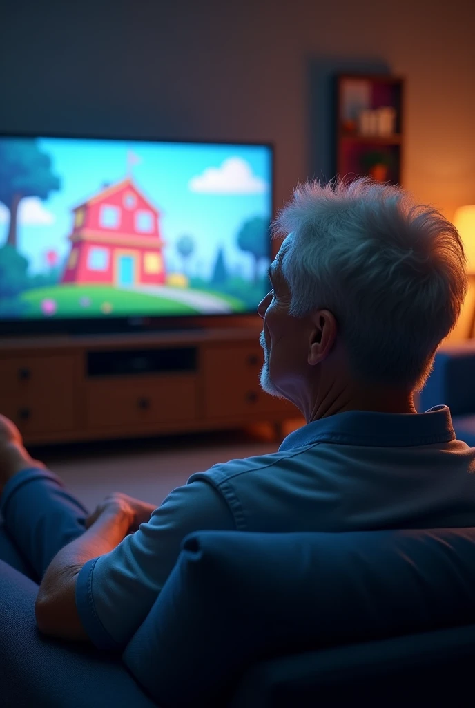 Adult person watching cartoon on TV