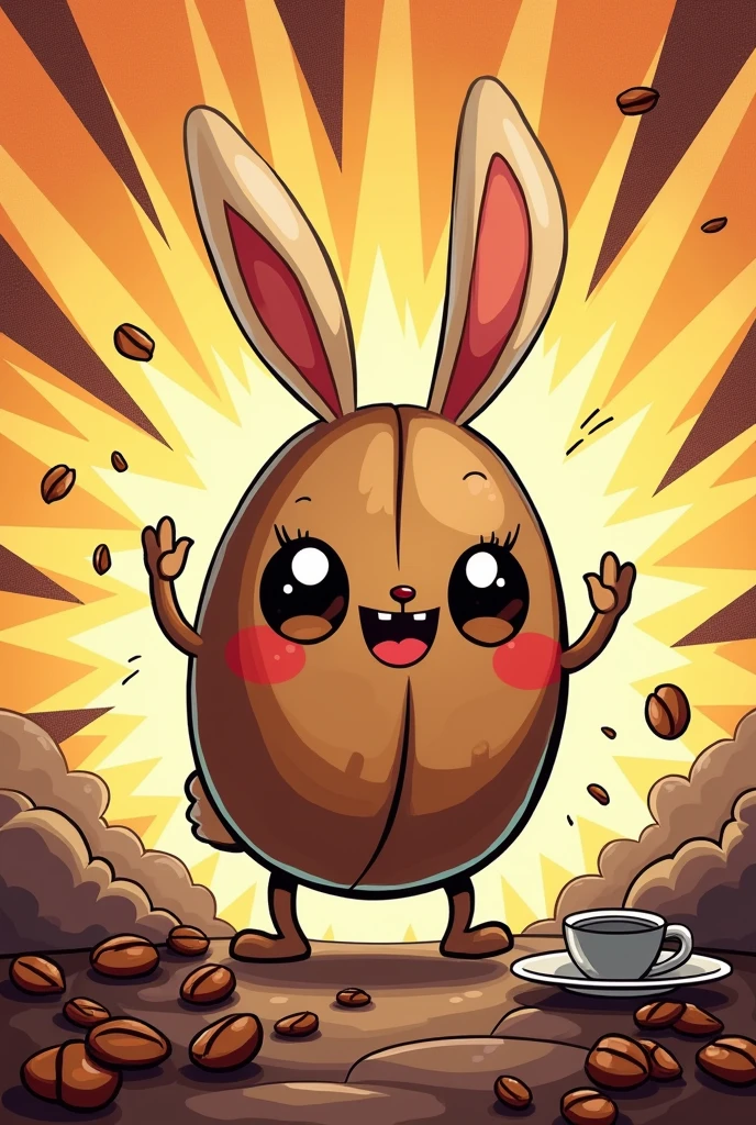 Create a cute Bunonyatko coffee bean in the form of comics 
