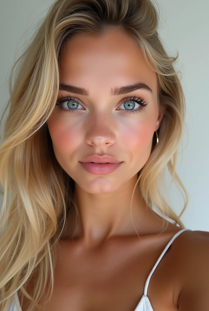 modele instagram très réaliste de 18 ans blonde italienne au yeux bleu environ 1m60 je veux une photo en selfie que de son visage très réaliste je ne veux pas de flou derrière elle je veux que ce soit une photo naturel et réaliste