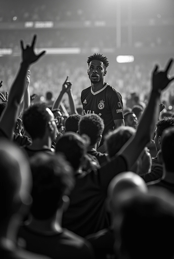 Photo of Flamengo's Gabigol with Flamengo fans in black and white