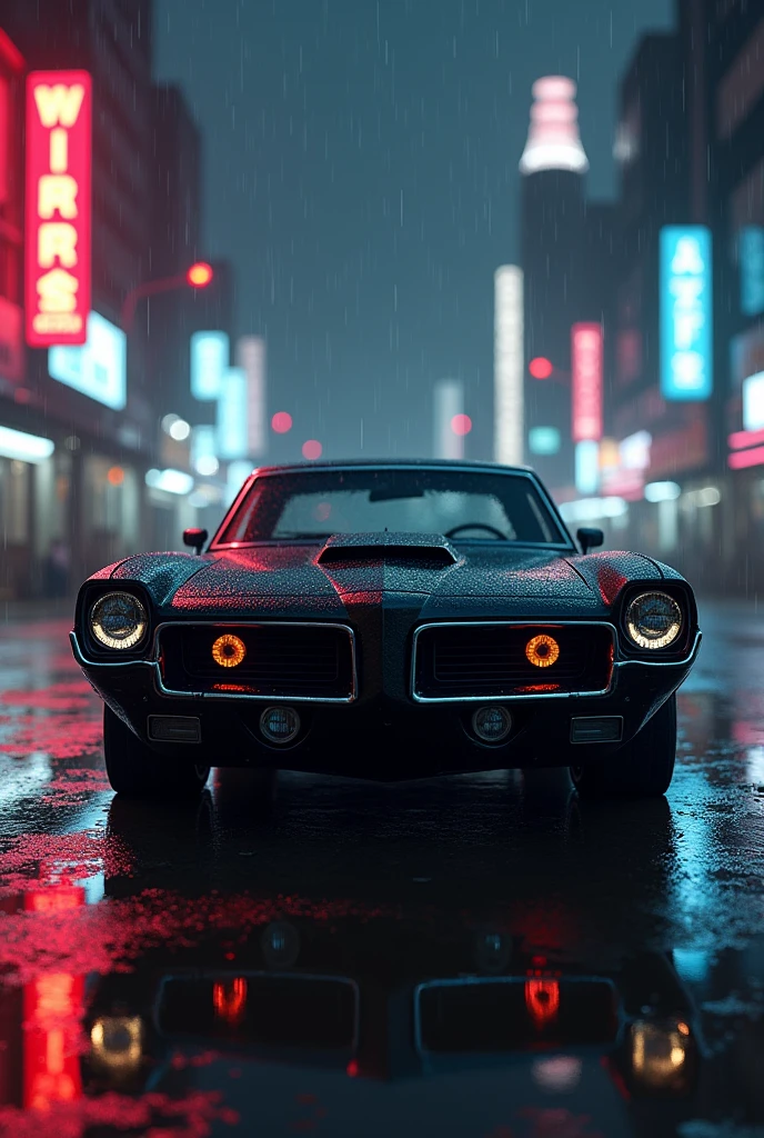 A ganster car night with rain