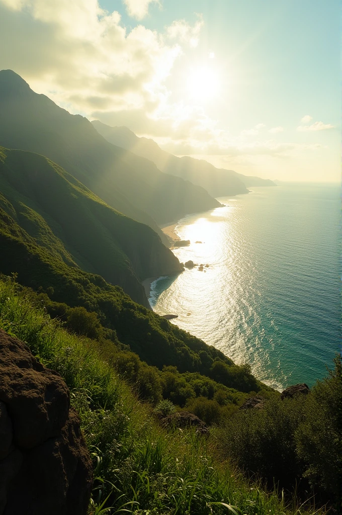 A landscape of the green coast (Peru) with a general plan, angle against dive, rule of thirds and 45° light