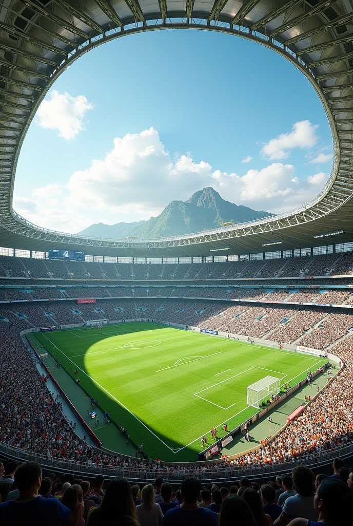 Create an image of the Nilton Santos Stadium without the athletics track and with stands close to the field.
