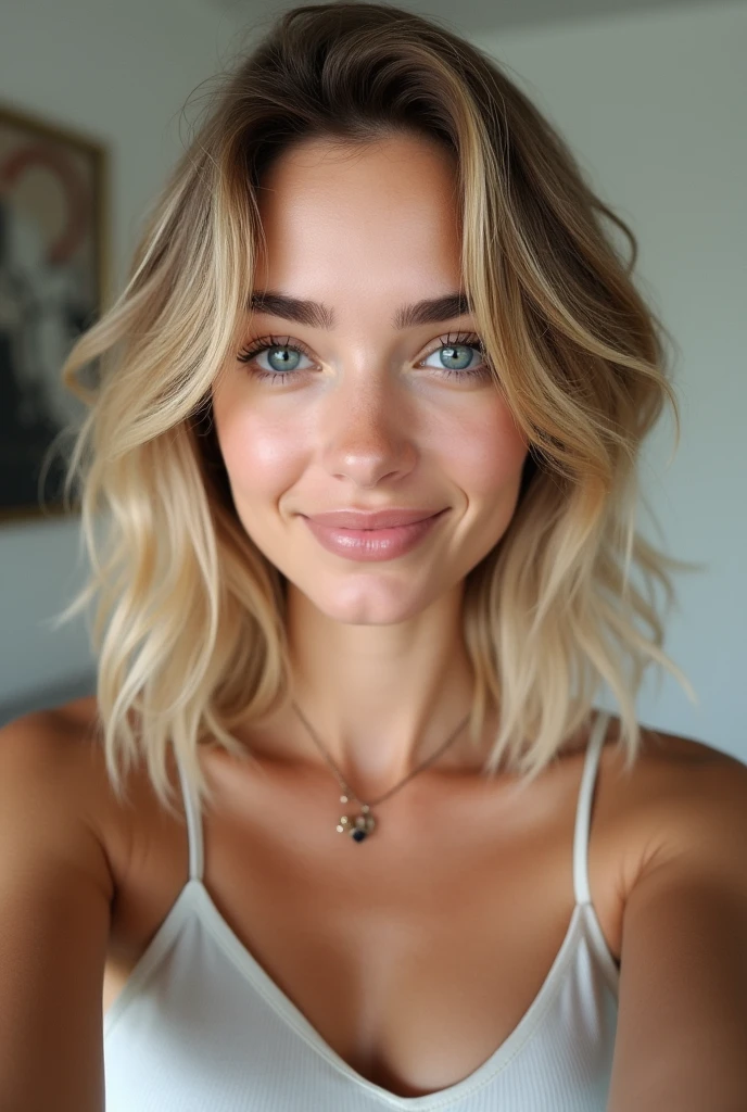 modele instagram très réaliste de 18 ans blonde italienne au yeux bleu environ 1m60 je veux une photo en selfie très réaliste je ne veux pas de flou derrière elle je veux que ce soit une photo naturel et réaliste
