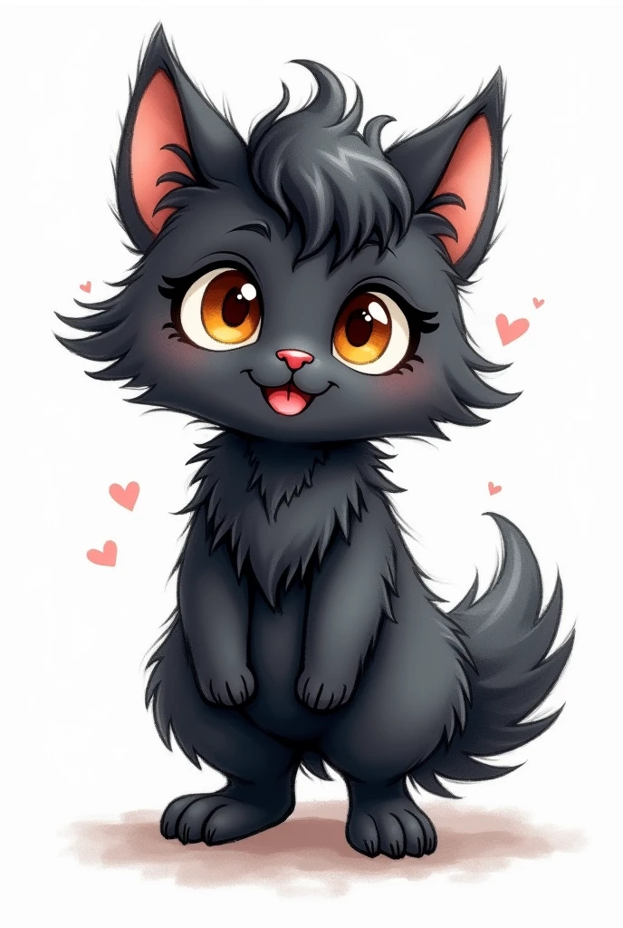 women, black fur, sketch, cartoon, watercolor, White background, no oven