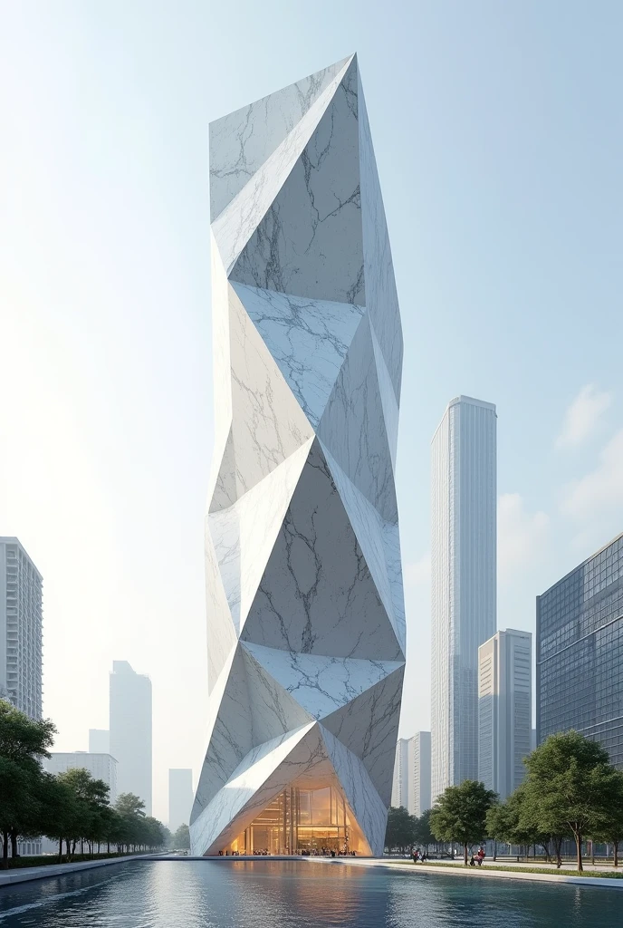 Marble facade high rise building unique shape
