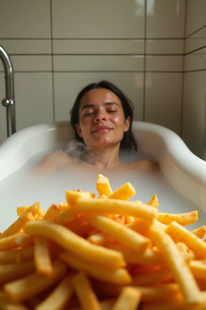 Hot water bathtub and McDonald's french fries big plate