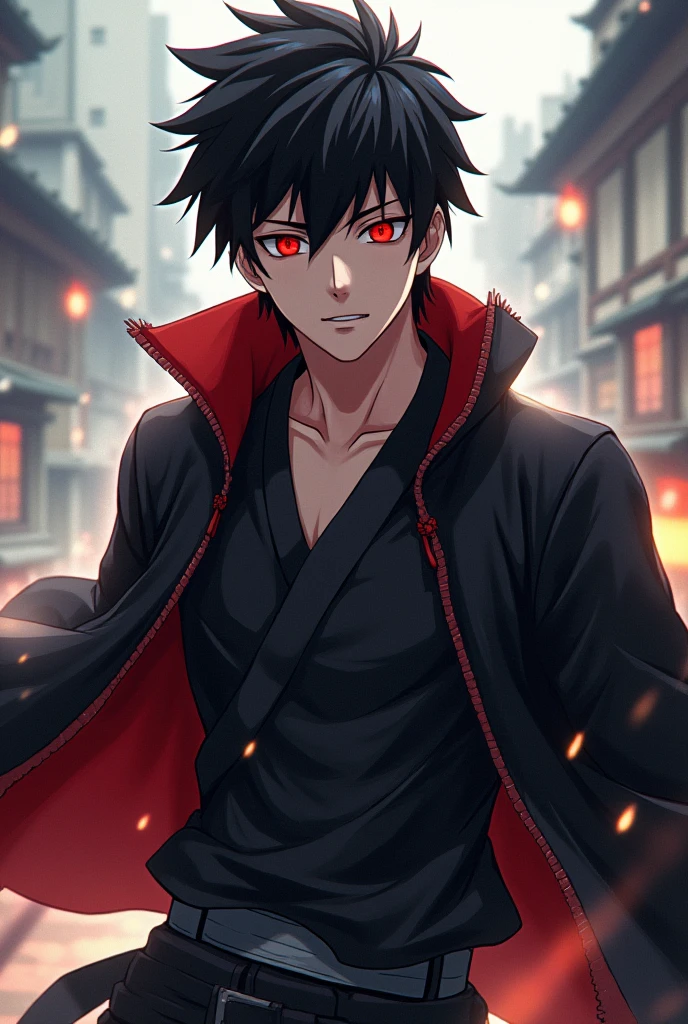 cool guy with sharigan eyes and in uchiha clan anine style 