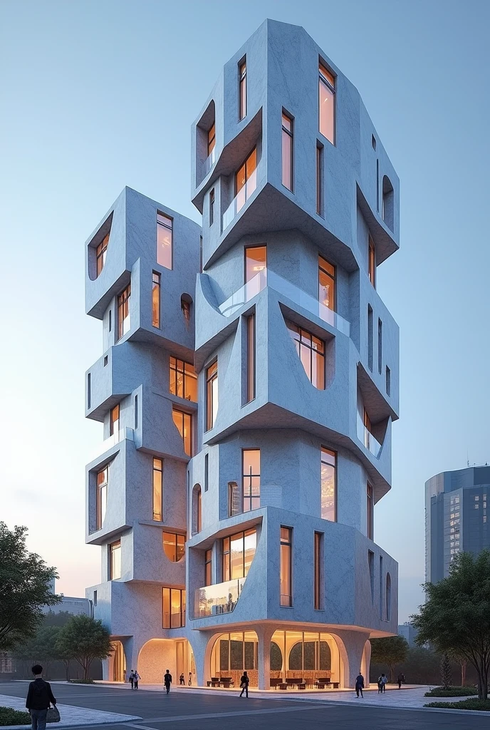  Marble facade high rise building unique shape with windows
