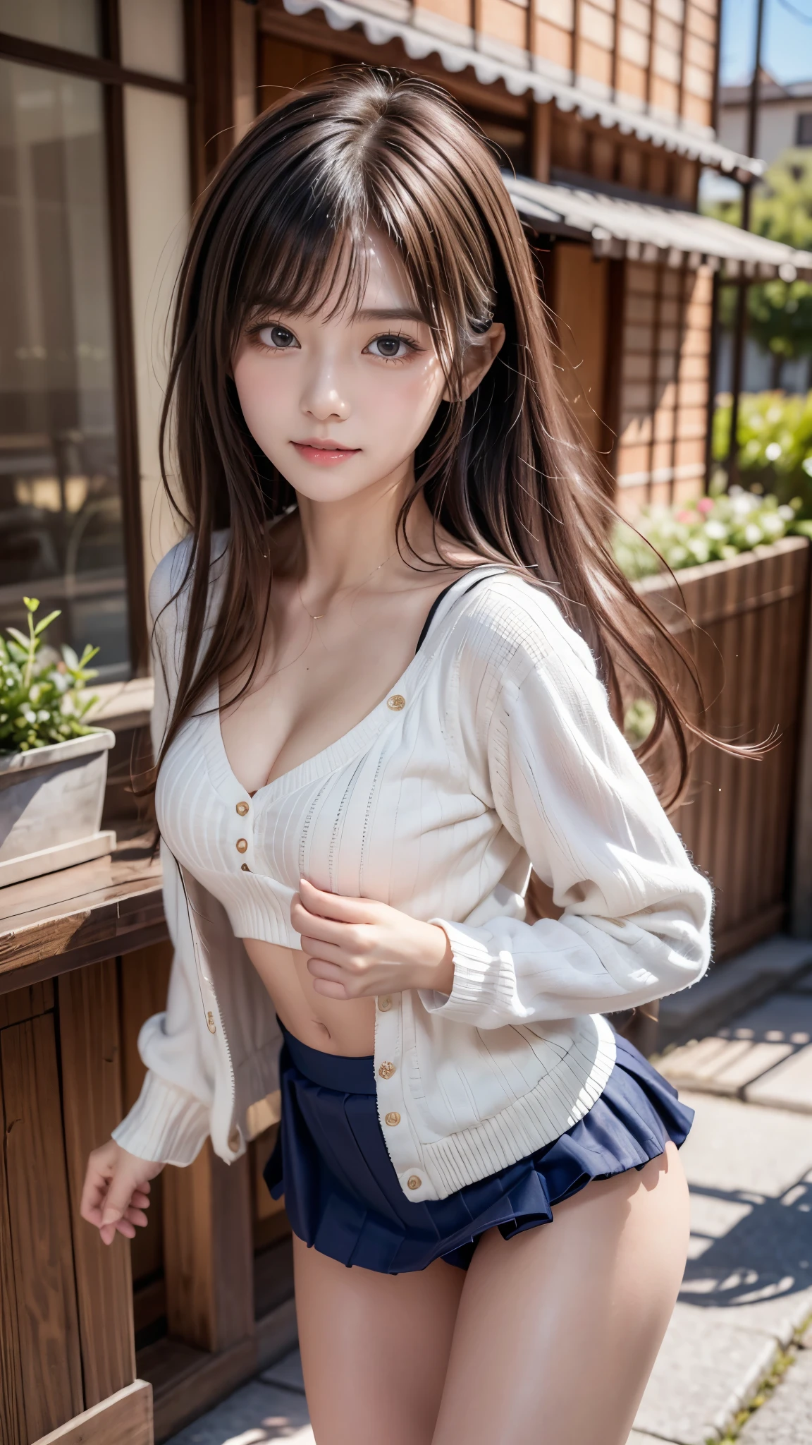 (((未来都市に純粋でかわいいbeautiful girlが立っている:1.2))), (Strong winds cause the skirt to roll up:1.4), (((Cute underwear is visible:1.2))), Beautiful straight hair, Short brown hair, Immersion, (Beautiful symmetrical eyes), (Thin thighs:1.2, Beautiful feet:1.2), Slender body line, ((Tight waist:1.2)), (Japanese Idols, , beautiful girl), (Perfect Anatomy:1.2), Beautiful breasts, Beautiful buttocks, (Highest quality、Highest quality、Masterpiece、Ultra high definition、Reality:1.37), (Detailed eyes and face:1.3、Professional photography techniques)、(Detailed hands:1.1、The right move:1.2)、((Hair and skirt fluttering in the wind:1.3)), (((Cute tops and mini skirts))), Futuristic fashion, (View the viewer)