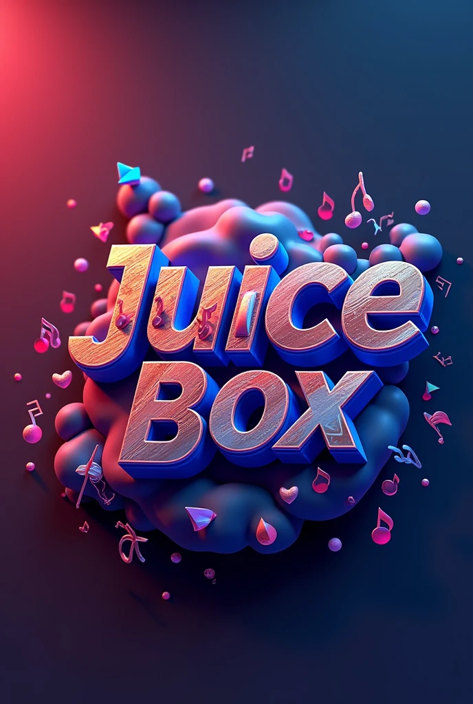 Create a 3D music logo that has the name juice box.mp4 that relates to music not a juice