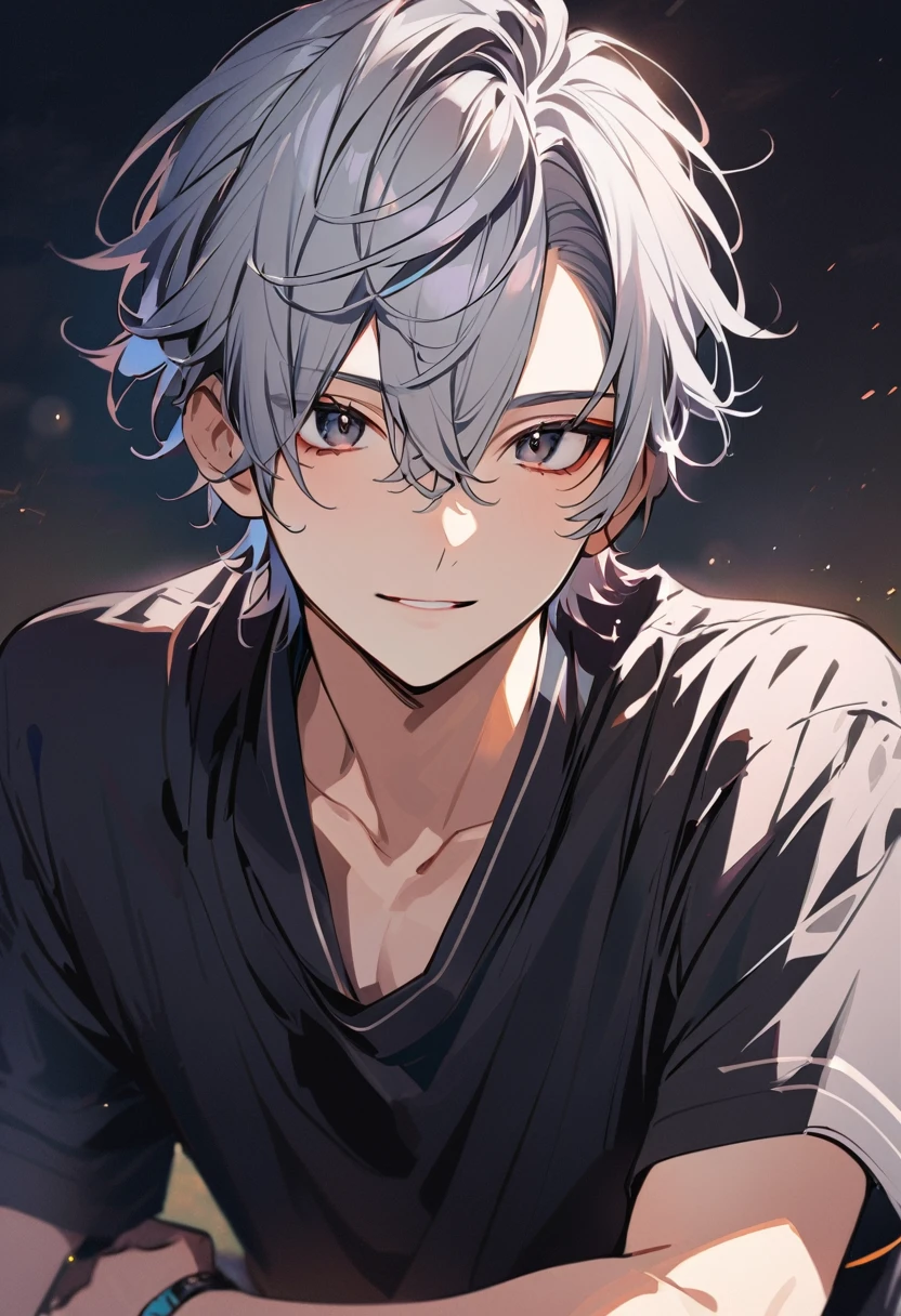 handsome and cute boy with grey hair and black eyes