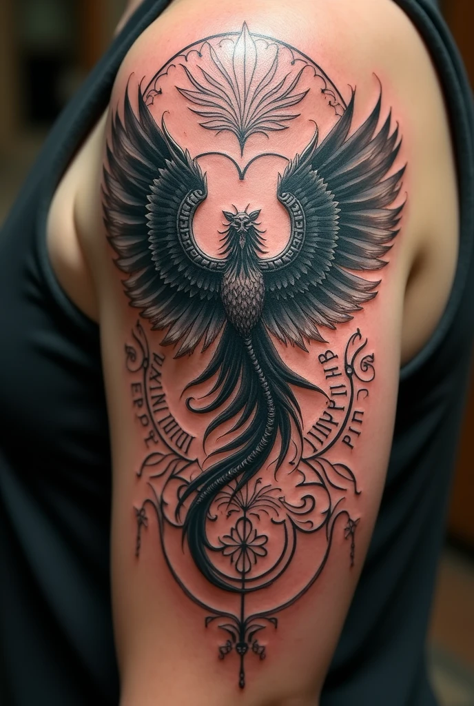 6 Wings tatoo with time, rune words