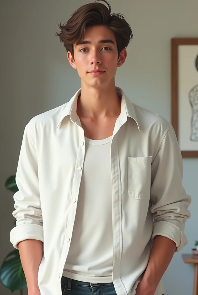 yes this image but add tank top undershirt inside his white shirt
