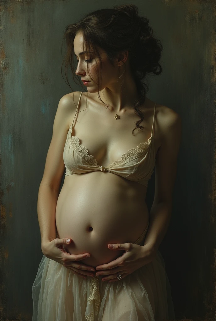 A naked woman giving birth