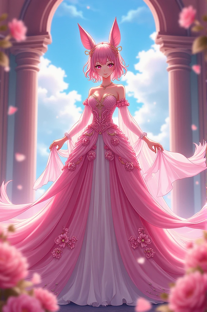 Anime 2d, Yae Miko, pink eyes, Gazelle princess dress for wedding