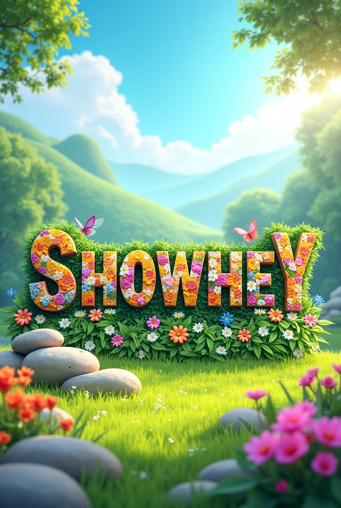 Create a background image with the word Showhey as the core