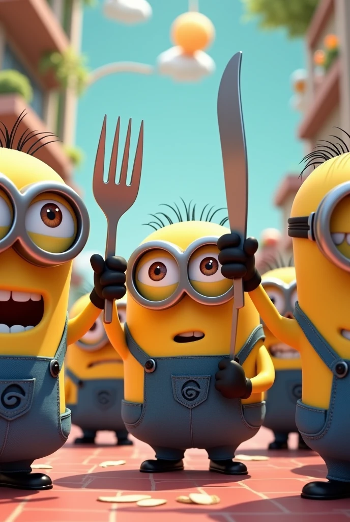 Minions with a fork and knife
