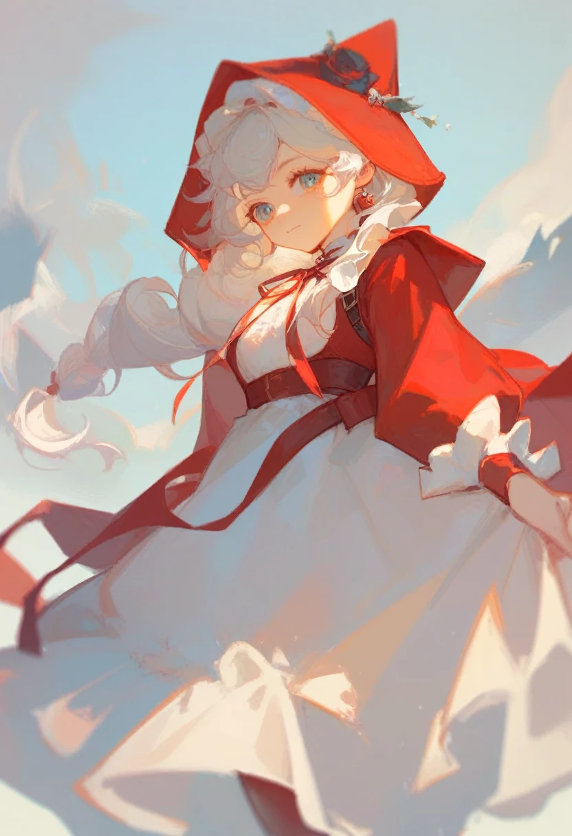 1 girl, cute face, long hair, red riding hood 