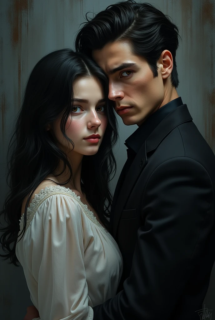 A book cover with the title "sadism in the heart" An innocent young lady and a handsome mafia gentleman, black hair light brown eyes, Miss black hair black eyes
