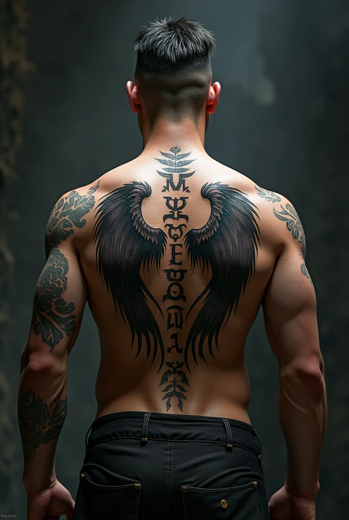 Four Wings tatoo with time, rune words for man