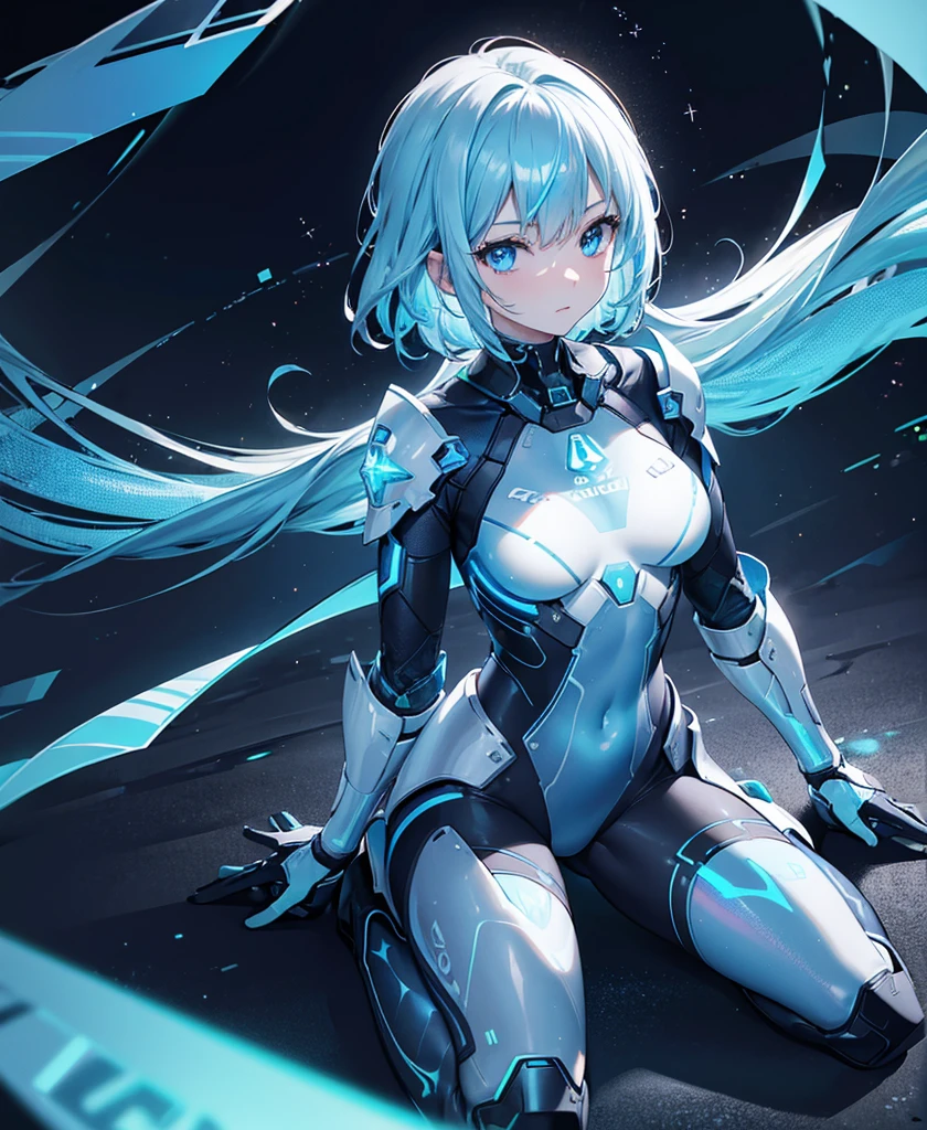 ((Holographic glow effect)),8k, Highest quality, (real:1.4), Original photo, 1 person, Asari Hair, Biological Amplifier, refined armor, posture: Peace talks between warring factions, smart blue eyes,whole body