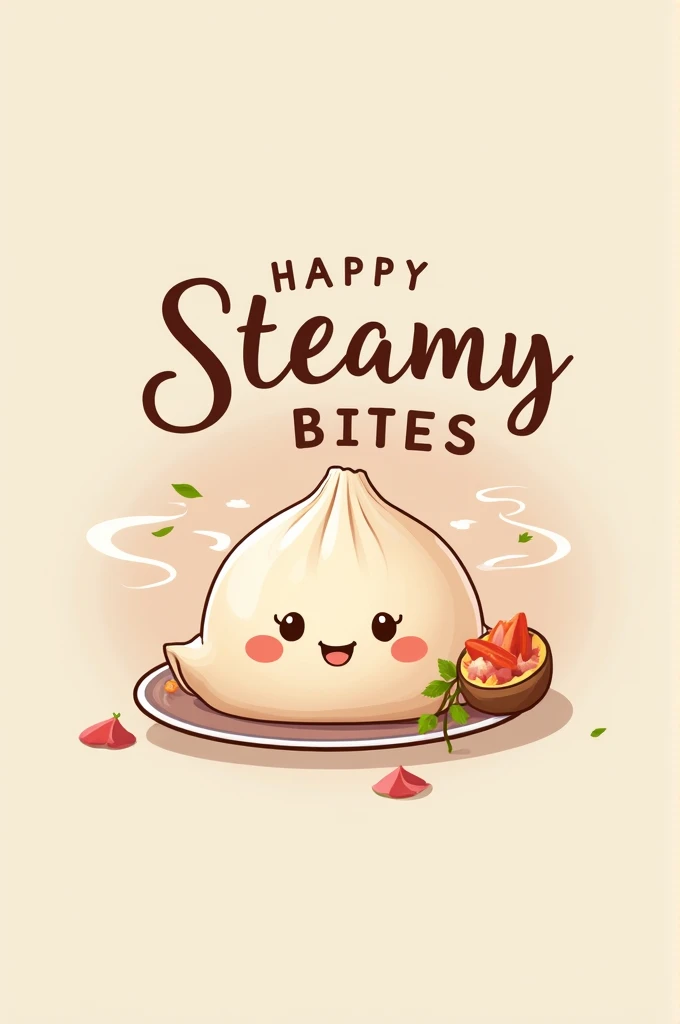 Create a design of Name steamy bites with reference of momo in pastel colours