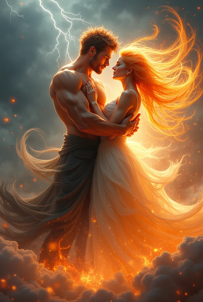 Fire man hugging an air woman