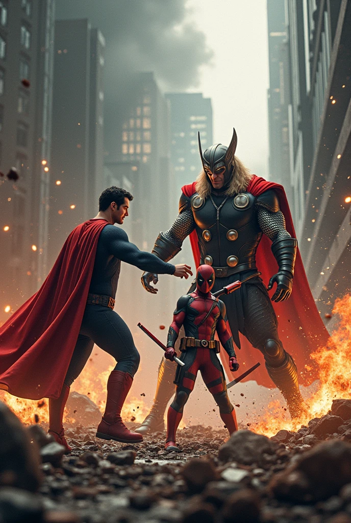 Superman and Deadpool blooding fight thor God of war