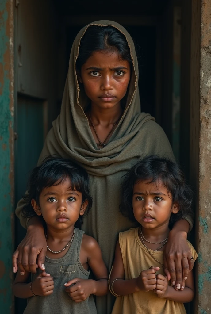 A Bangladesh por girl very sad her with her children