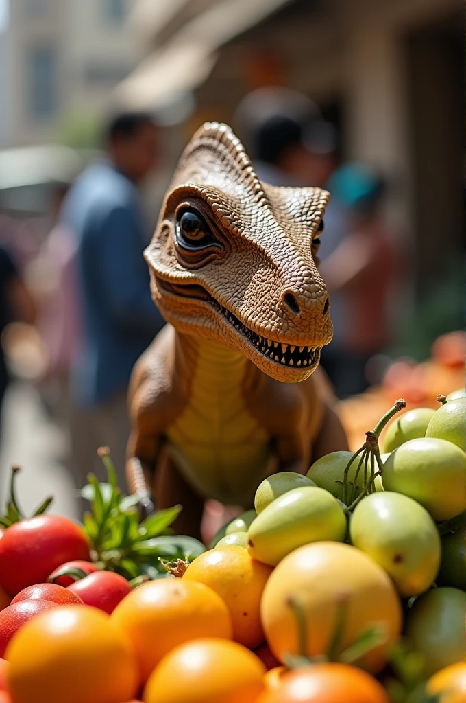 Dinosaur in Pakistan Karachi eating fruits in market