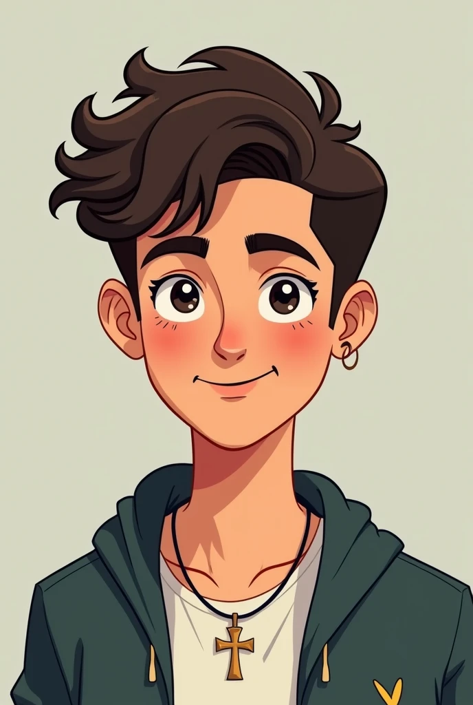 Photo de profil pour insta = garçon marron ,cheveux bouclés avec un collier croix chrétienne style cartoon