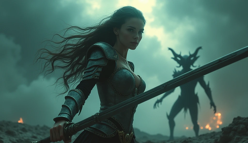 (high resolution, 8k, photorealistic, hyper detailed, masterpiece, exquisite, vivid colors, perfect composition, intricate details,Best Quality, 8K, Masterpiece: 1.2, Photorealistic: 1.37, HDR, UHD), Cute & Sexy Teen, Spooky Art, Ultra Detailed huge Breasts, Beautiful and sexy women's armor, A Spooky Demonic Landscape, Infernal World, Foggy, Dark Fantasy, Cinematic Lighting, Dramatic Chiaroscuro, Changing Colors, Deep Shadows, Bright Rays, Hellscape, Apocalyptic, Teen Wield Magic Sword, Teen Has an Evil Demonic Monster in front of her,wide cleavage,image of a full-body woman,BREASTS 3D,image 3D,3D woman, extremely detailed breasts, extremely detailed face, beautiful detailed eyes, beautiful detailed lips, long eyelashes, detailed facial features, highly detailed skin, realistic skin pores, realistic hair strands, ultra-realistic 3D rendering, high-quality 3D model, photorealistic, hyper-detailed, intricate details,Vivid and intense colors, vibrant colors, extreme description of details,huge breasts,3D woman warrior,extremely detailed armor, high-quality 3D warrior