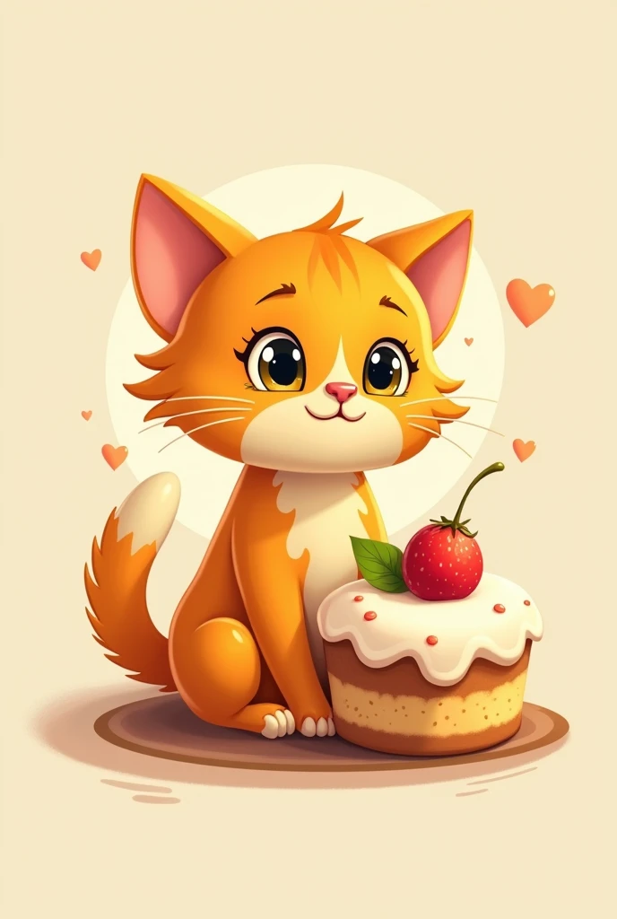 Create a logo in Brazilian Portuguese for a bakery that sells pudding, with a cat (orange) and a pudding. Prioritizing colors.