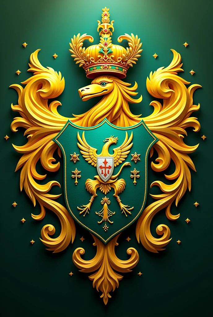 Coat of arms of the marching band choreographic body in yellow colors, green and white