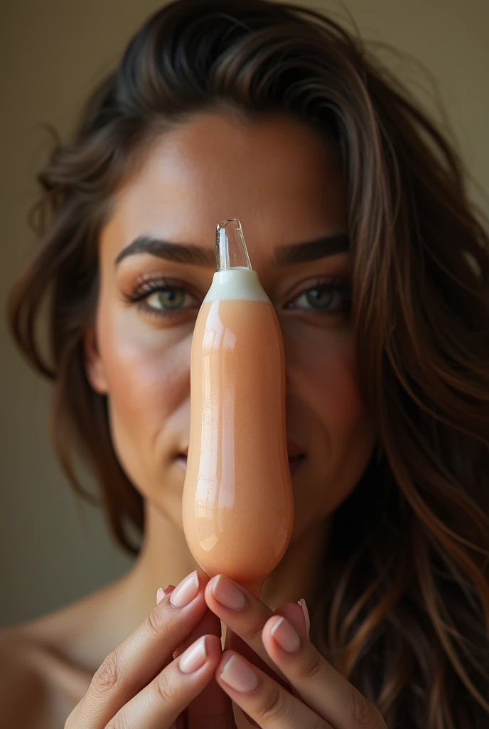 A woman with a huge penis in front of her