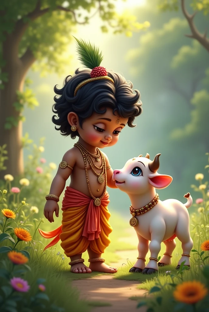Littile krishna with baby cow
