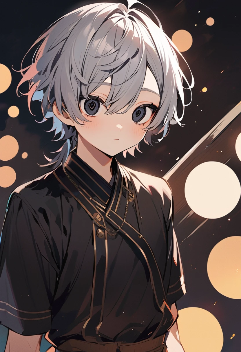 handsome and cute boy with grey hair and black eyes,(circle eyes:1.2)