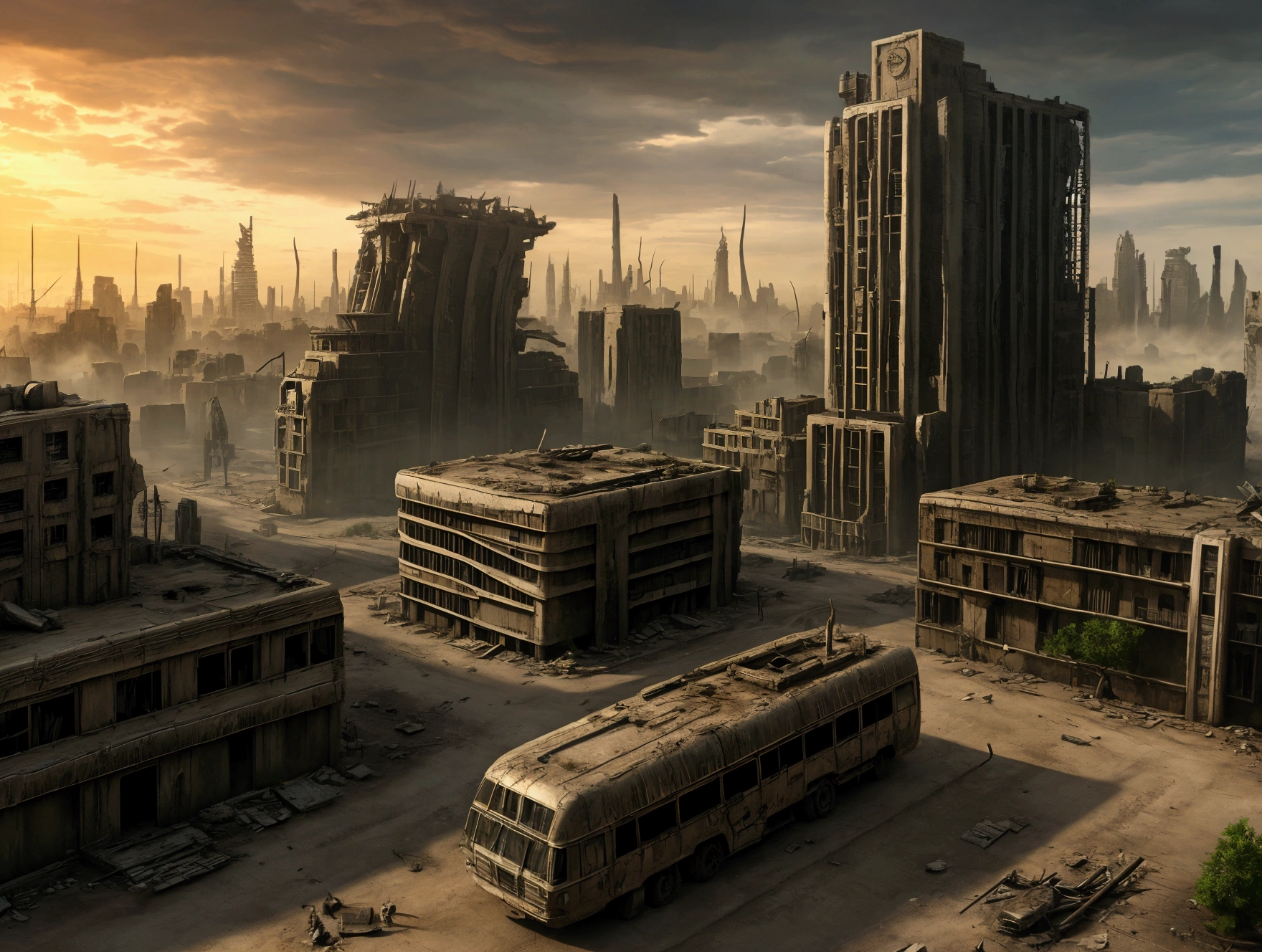 create a post-apocalyptic city dominated by nature