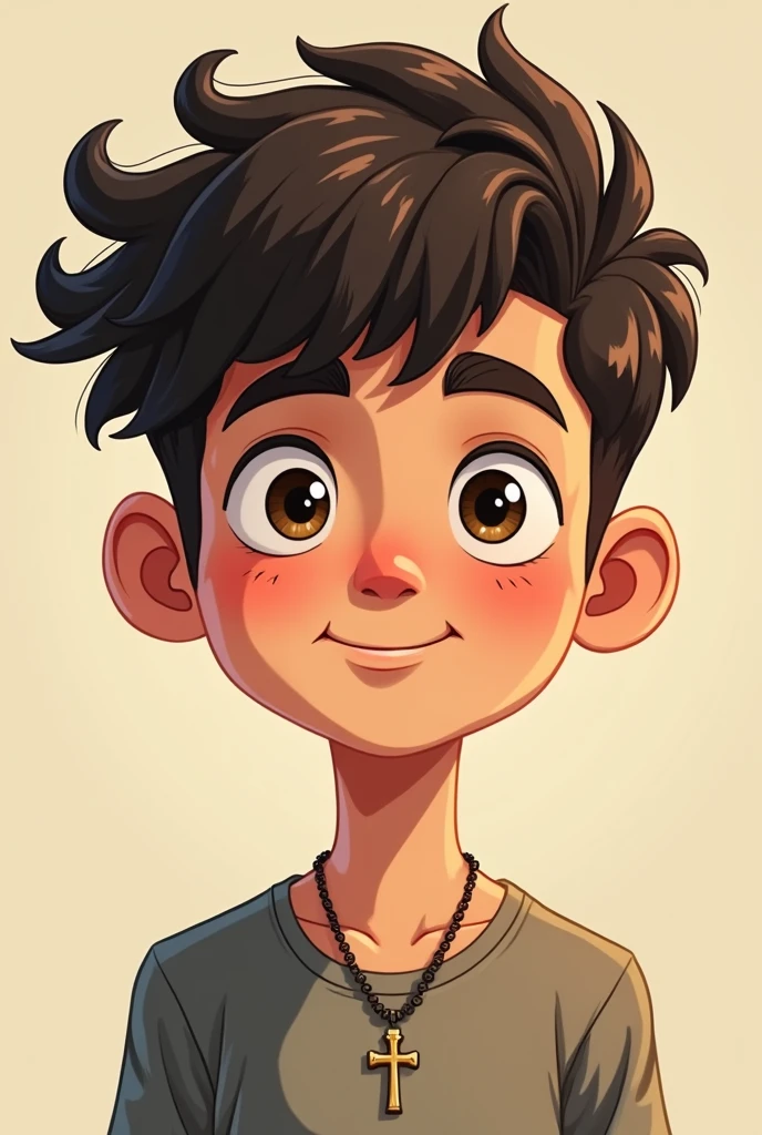 Photo de profil pour insta = garçon marron ,cheveux très bouclés coupe typer ,avec un collier croix chrétienne style cartoon