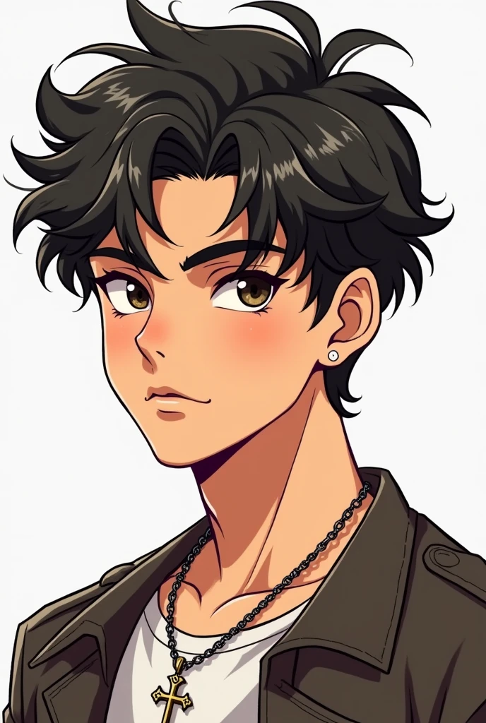 Photo de profil pour insta = garçon marron de  ,cheveux très bouclés coupe typer ,avec un collier croix chrétienne style cartoon