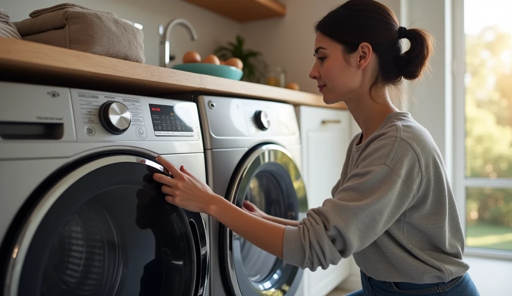 a woman used the LG 12kg Smart VC4 CV5012WC4 washer and dryer with.