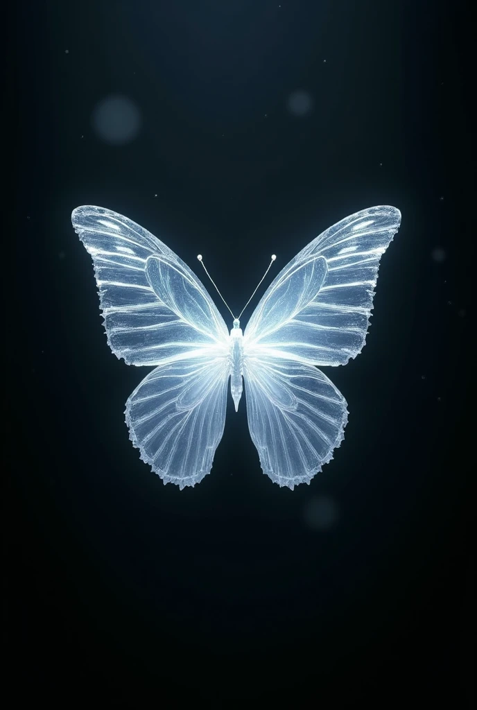 Teardrop butterfly made of almost transparent white magic crystal on black background