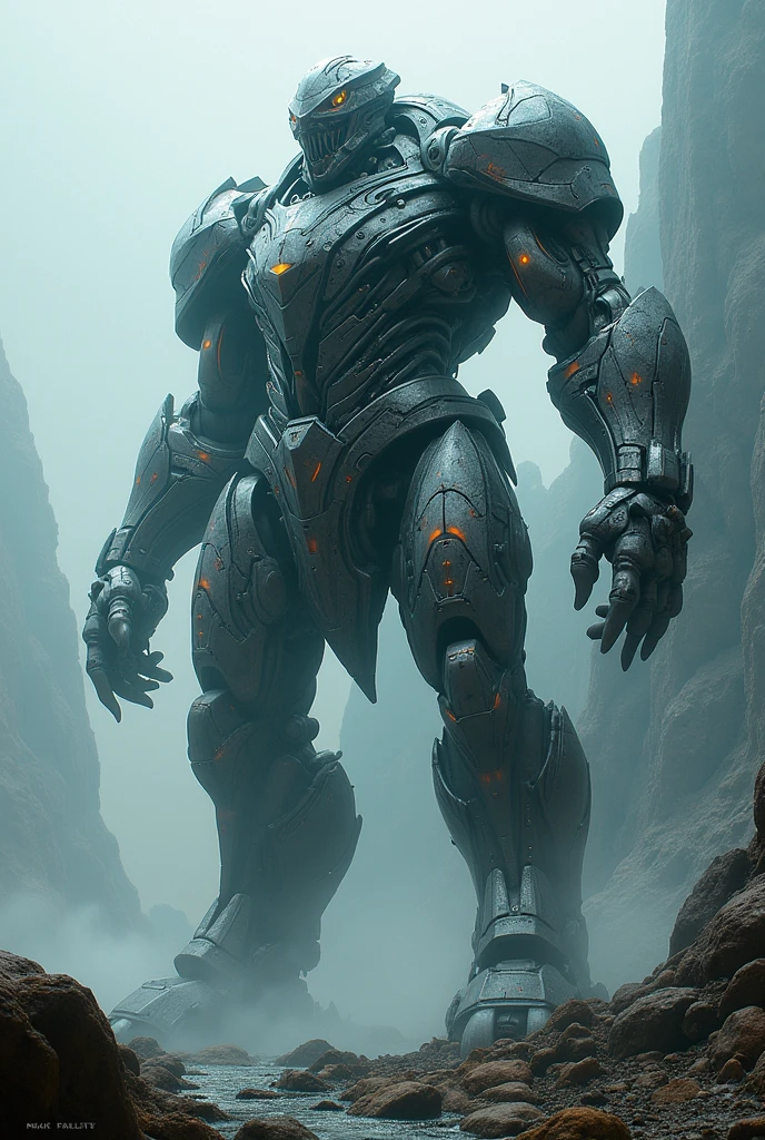 A monumental entity of metal and crystal, with a structure that mixes features of an advanced machine and a biomechanical form. The Abyssal Presence is shrouded in an aura of dark energy and its moving parts can assume different forms of attack and defense.. Its design allows it to change its shape to adapt to various combat tactics..