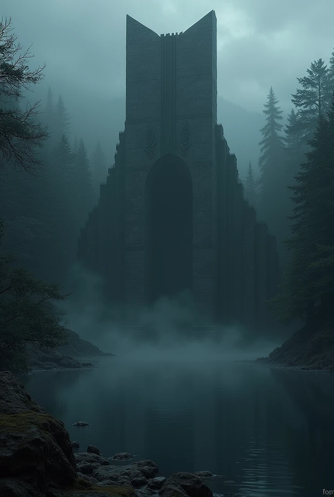 Dark lake with wall in front of the lake