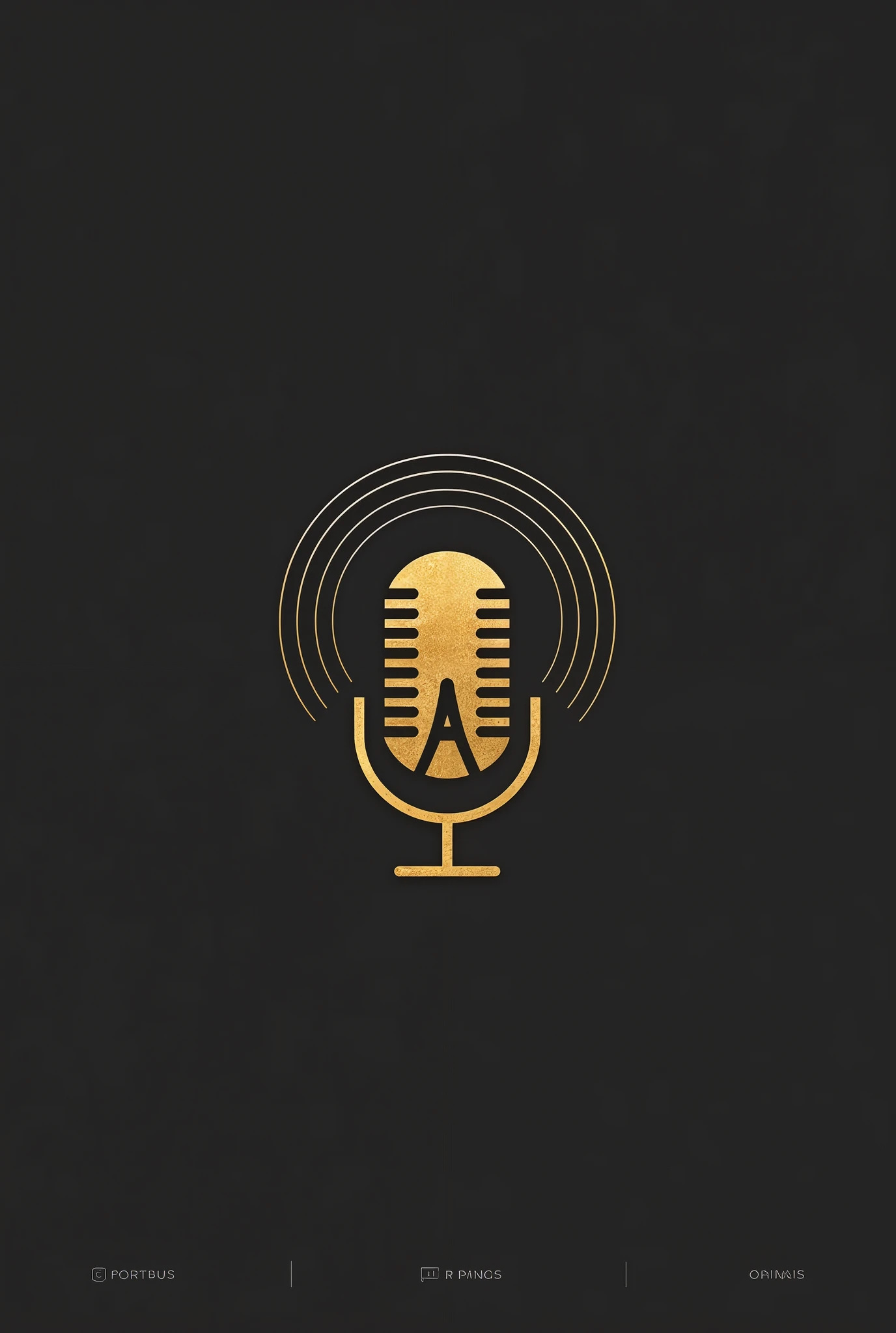 radio logo, main elements microphone radial and letter a of alpha, golden colors, black and white, Simple