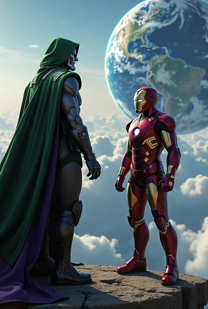 Doctor doom Look at  the earh And side iron Man with mark 85 suit