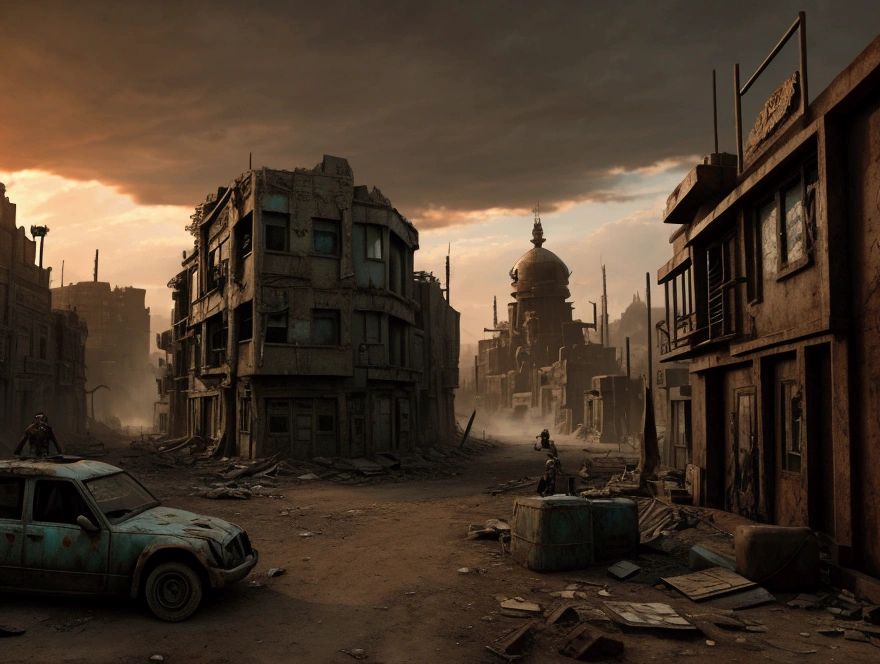 create a post apocalyptic city inspired by alice in the borderland
