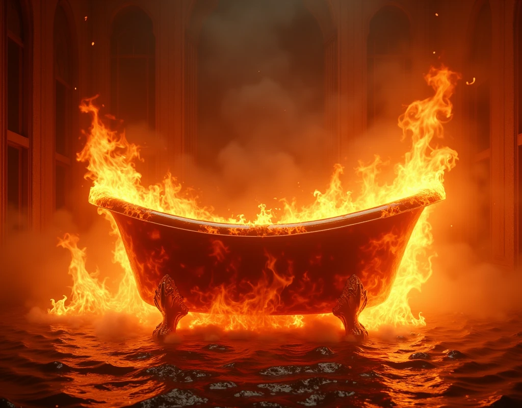 We need a wonderful image of a bathtub made of fire and fire all around it. Highlighted Image